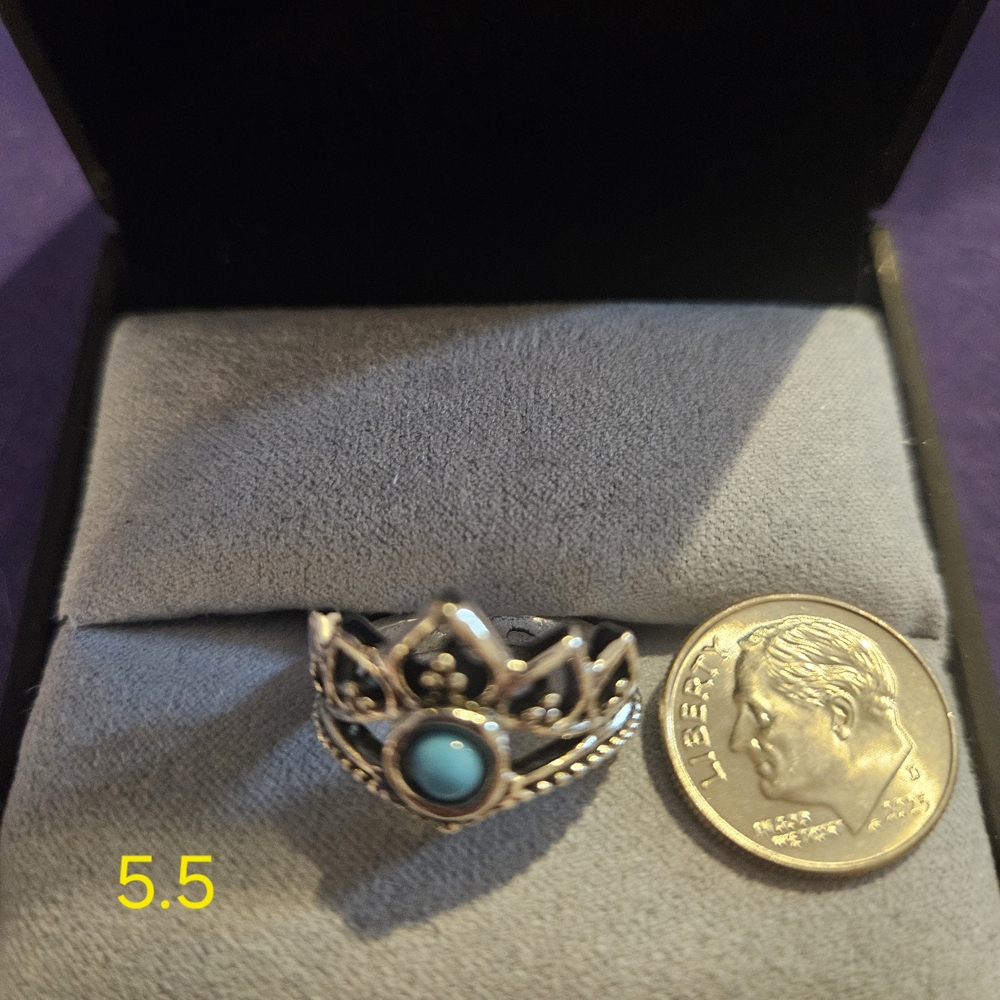 Silver Turquoise Crown Ring - Size 5.5